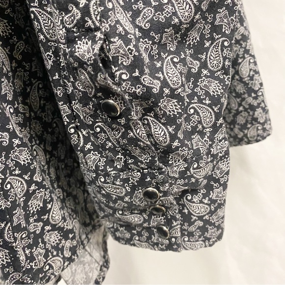 Roper Western Black With White Paisley Print Snap Button Shirt - Picture 9 of 12